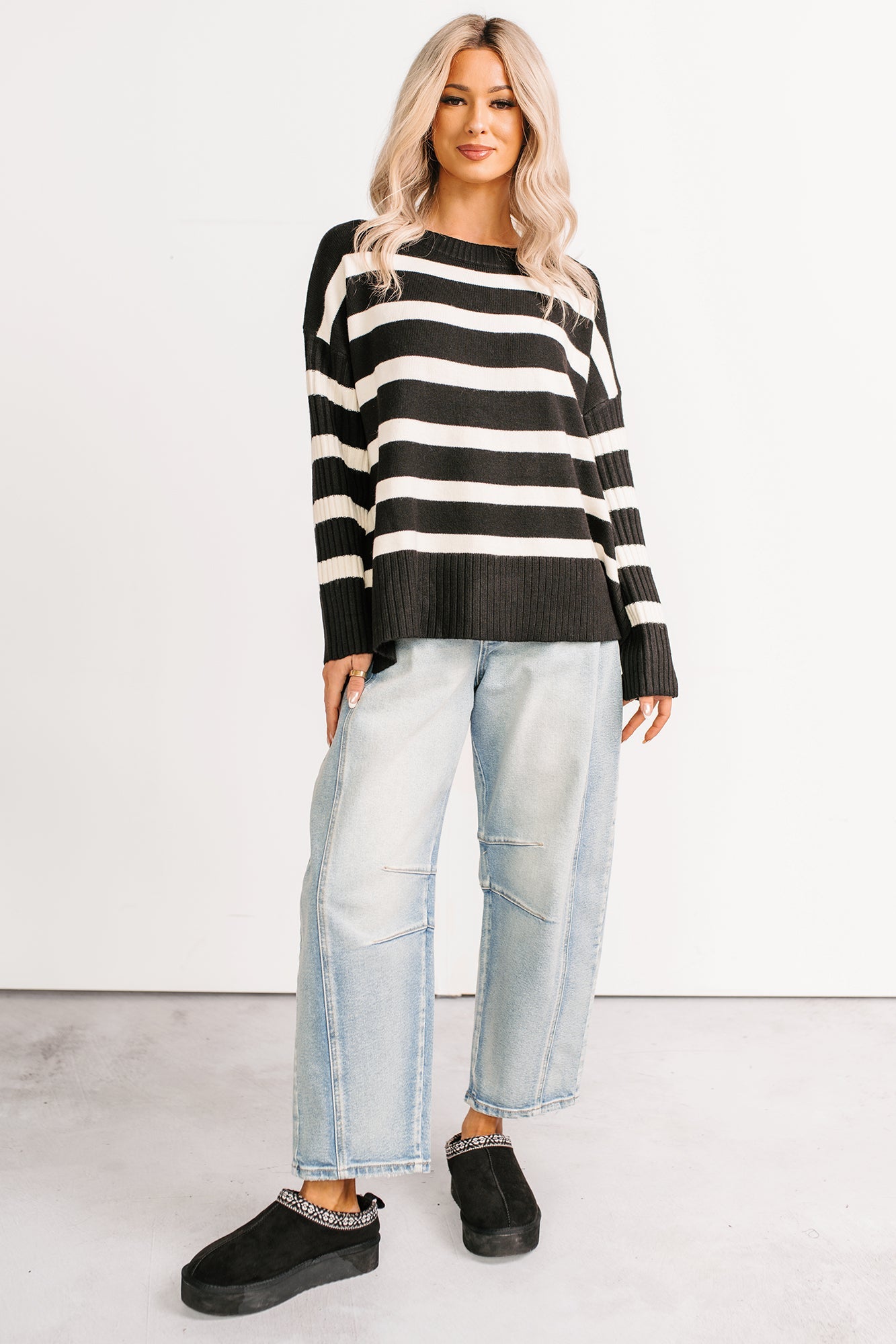 You All Along Striped Oversized Sweater (Black)