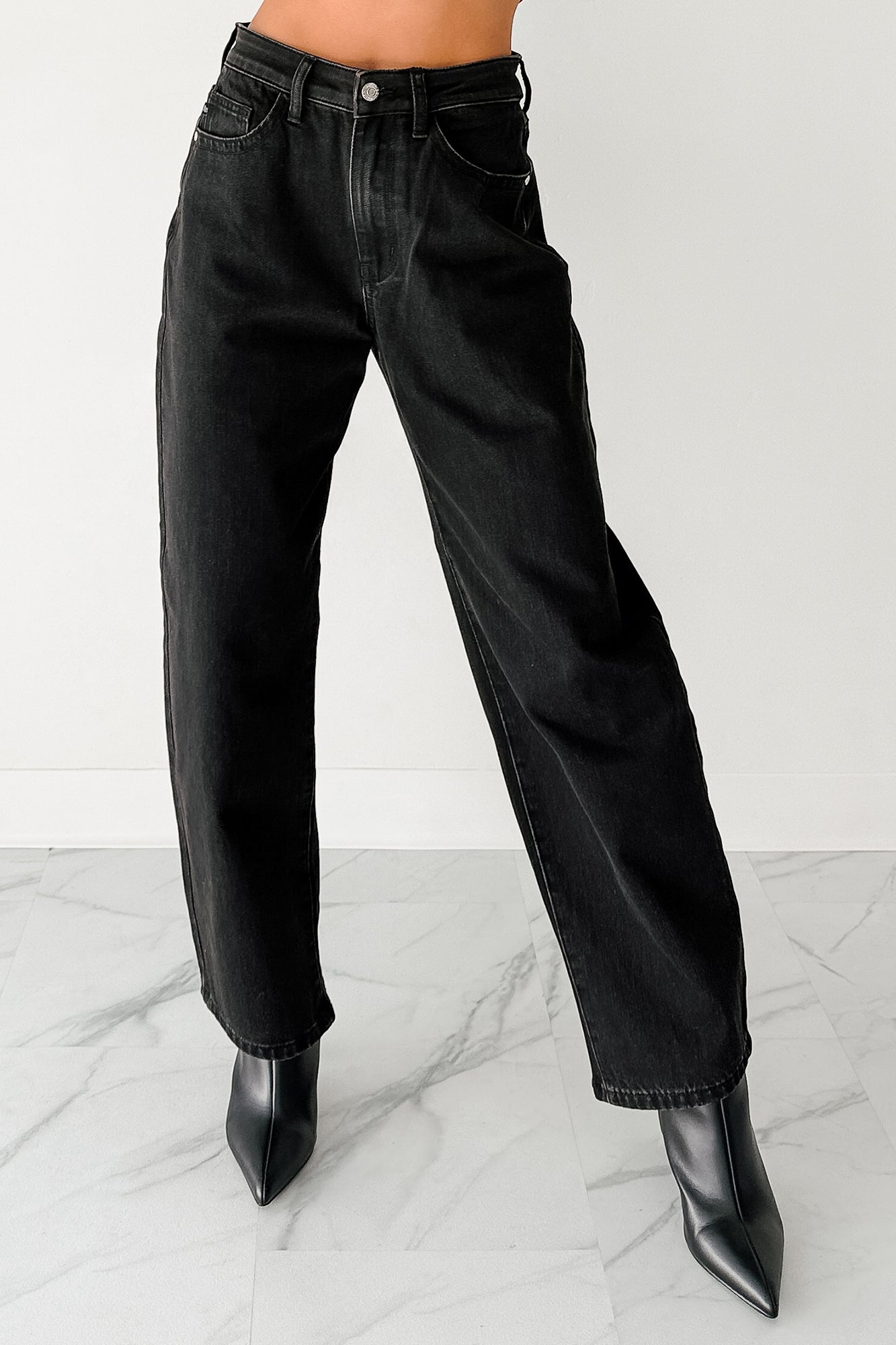 Sophia High Rise Judy Blue Washed Barrel Jeans (Black)