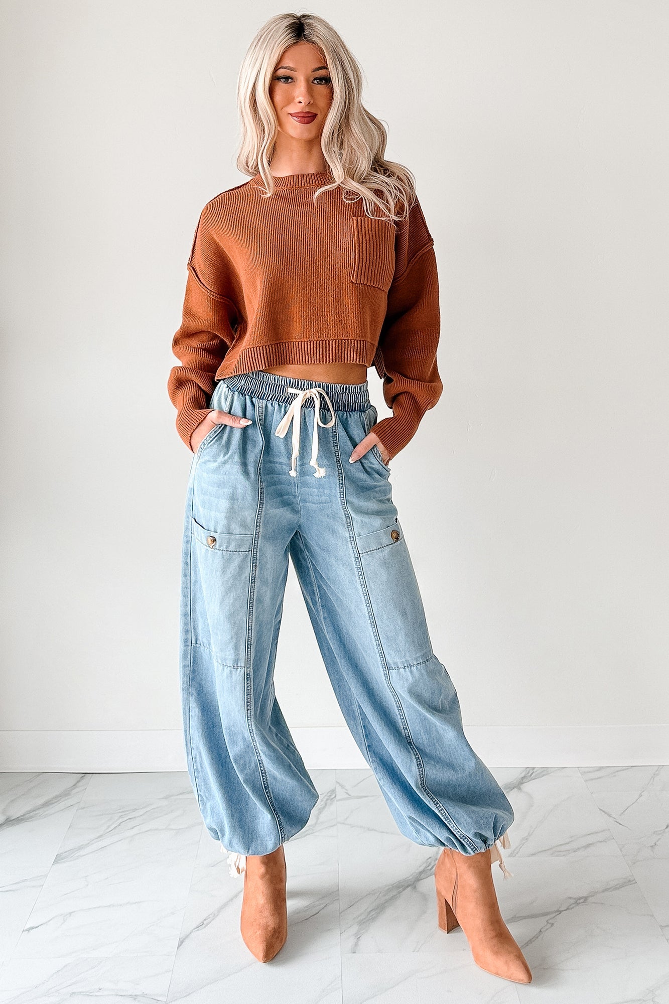 Warm December Ribbed Crop Sweater (Brown)