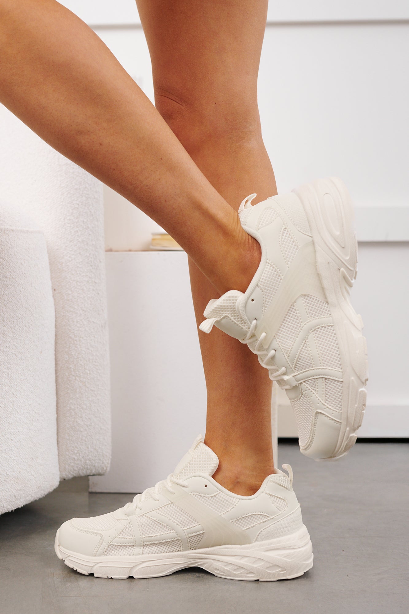 Set The Pace Lace-Up Chunky Sneakers (White)