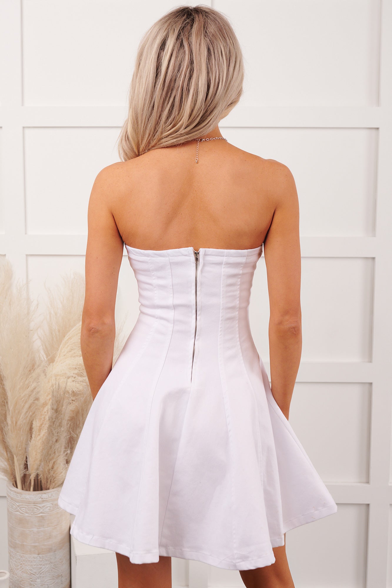 Weekend Worn Strapless Mini Denim Dress (White)